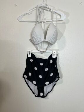 Shade & Shore White Bikini Top Black and white Poka dot High waisted bottoms